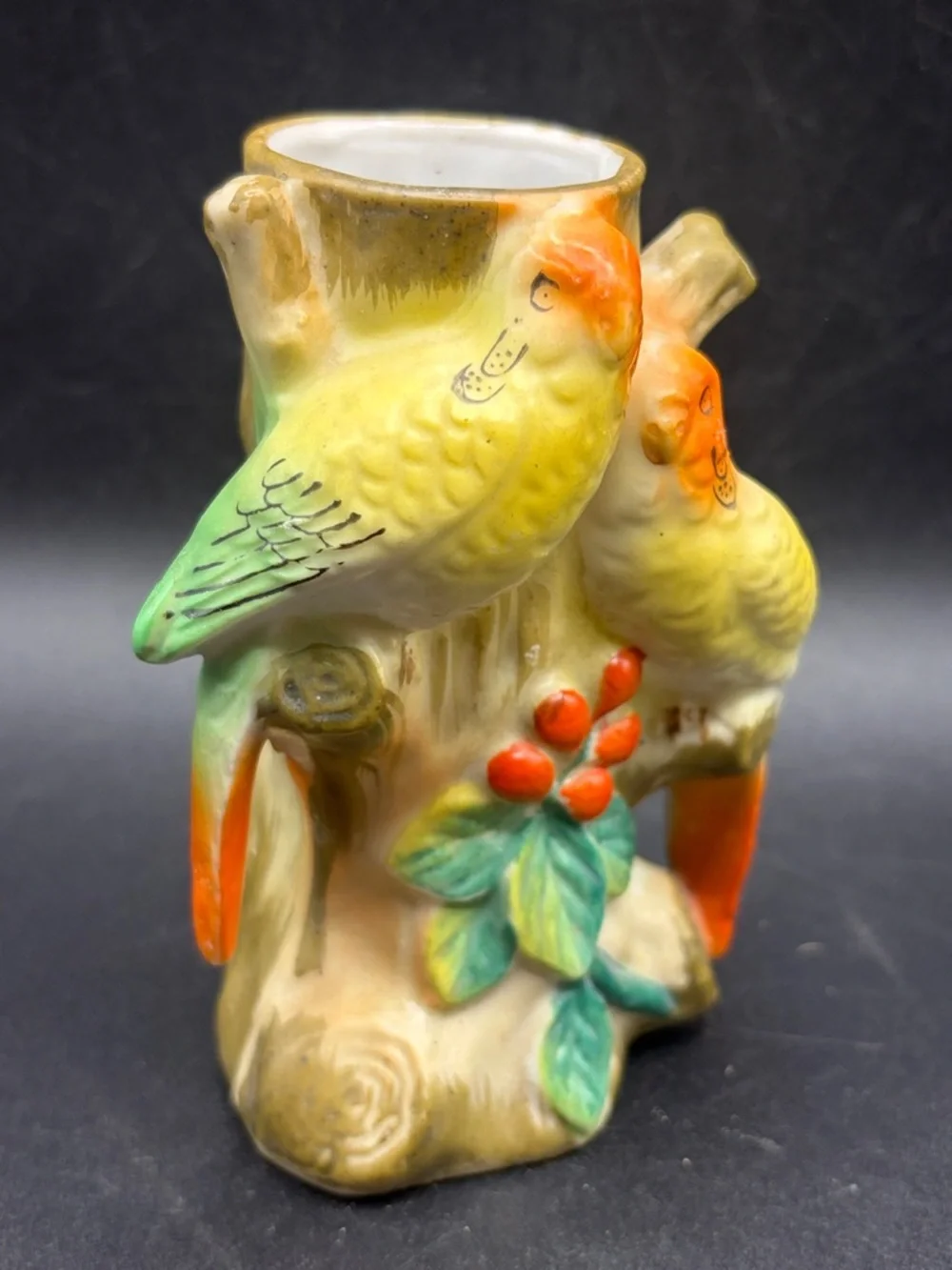 Vintage Hand Painted Bird Parakeet Parrot Ceramic Bud Vase Vessel Made in Japan
